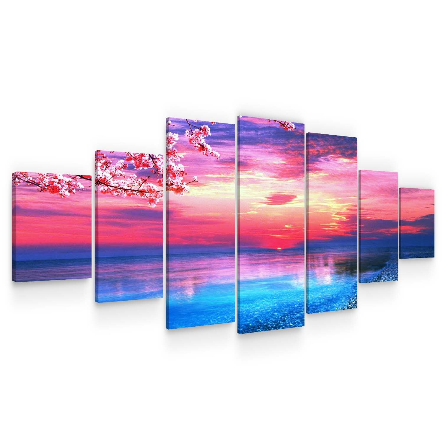 Set Tablou DualView Startonight Apus pe plaja, 7 piese, luminos in intuneric, 100 x 240 cm