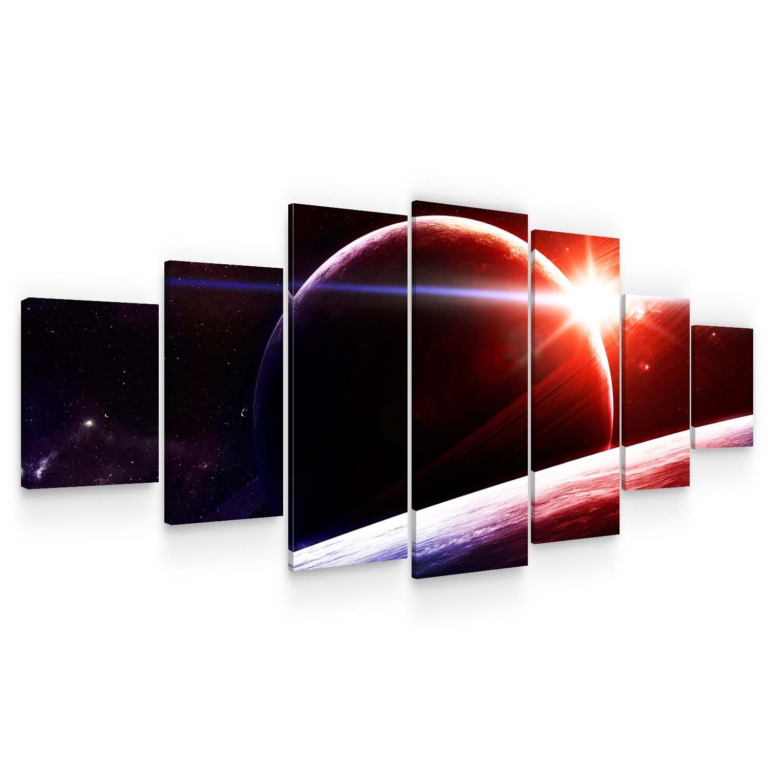 Set Tablou DualView Startonight Apus pe Saturn, 7 piese, luminos in intuneric, 100 x 240 cm (1 piesa 40 x 100 cm, 2 piese 35 x 90 cm, 2 piese 30 x 60 cm, 2 piese 30 x 40 cm)