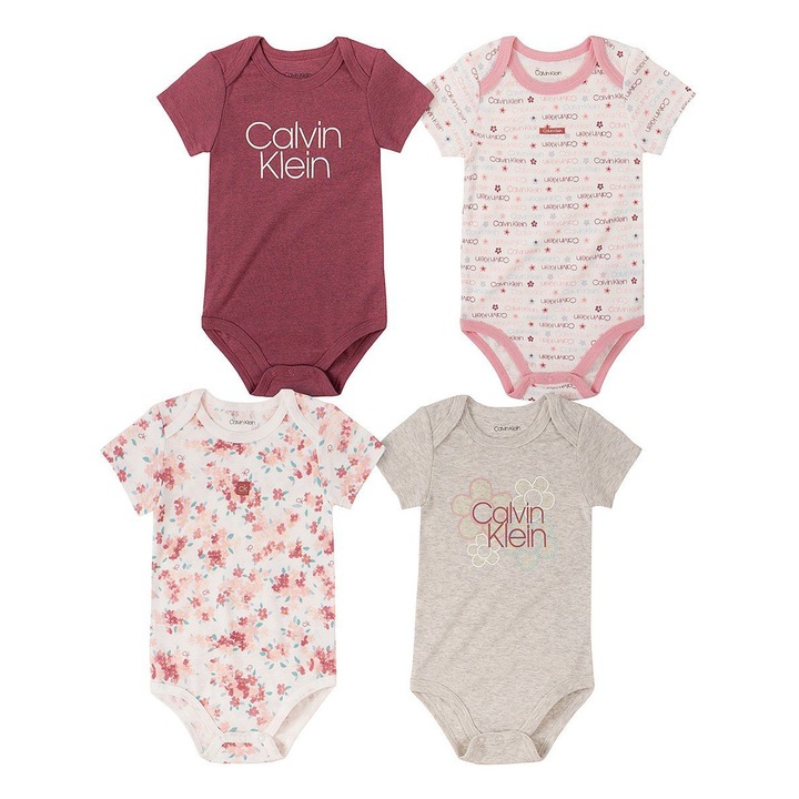 Комплект 4 бодита за момиче, Calvin Klein, памук/полиестер, многоцветни, 81 см