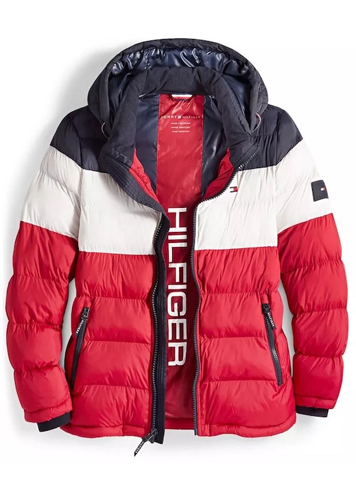 de iarnă bărbați Tommy Hilfiger, căptușită, rezistentă la apă, glugă, multicolor, mărimea, Multicolor, S