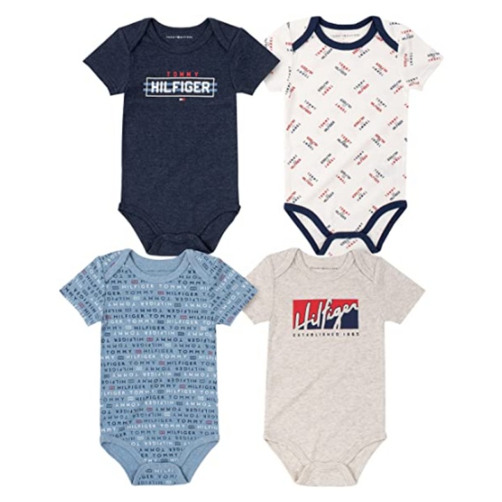 Комплект 4 бодита за момче, Tommy Hilfiger, Памук/Полиестер, Многоцветни, 0-3 месеца, 52-61 см