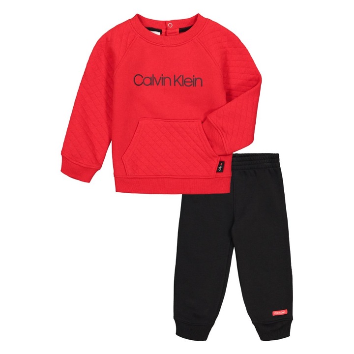 Set trening pentru baieti, CALVIN KLEIN, Bumbac/Poliester, Rosu/Negru, 3-6 luni