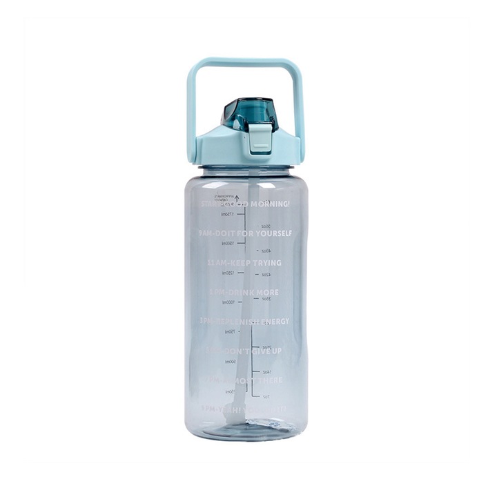Бутилка за вода, SIPENOUGH, Пластмаса, С маркер за време, 2L, Тюркоаз
