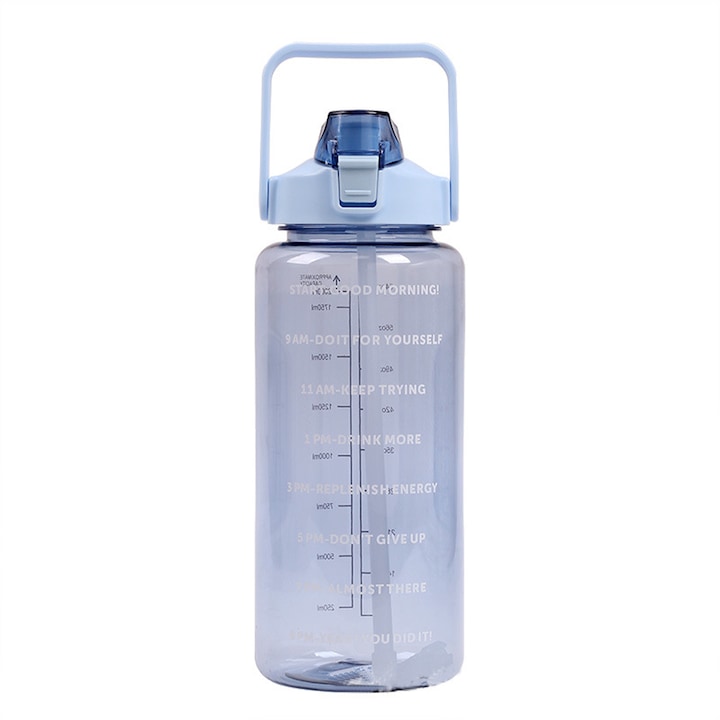 Бутилка за вода, SIPENOUGH, Пластмаса, С маркер за време, 2L, Синя