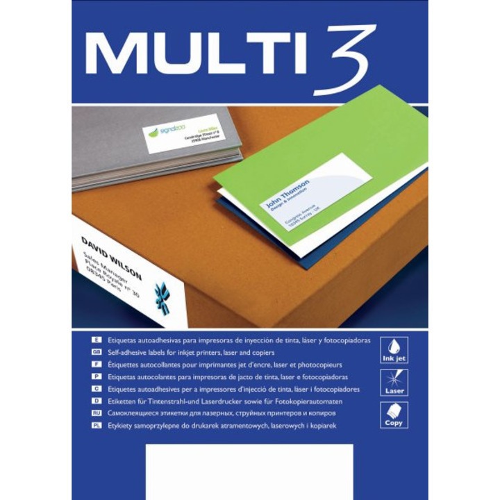 Set de 100 de etichete autoadezive, MULTI3, 105 x 74 mm, Alb
