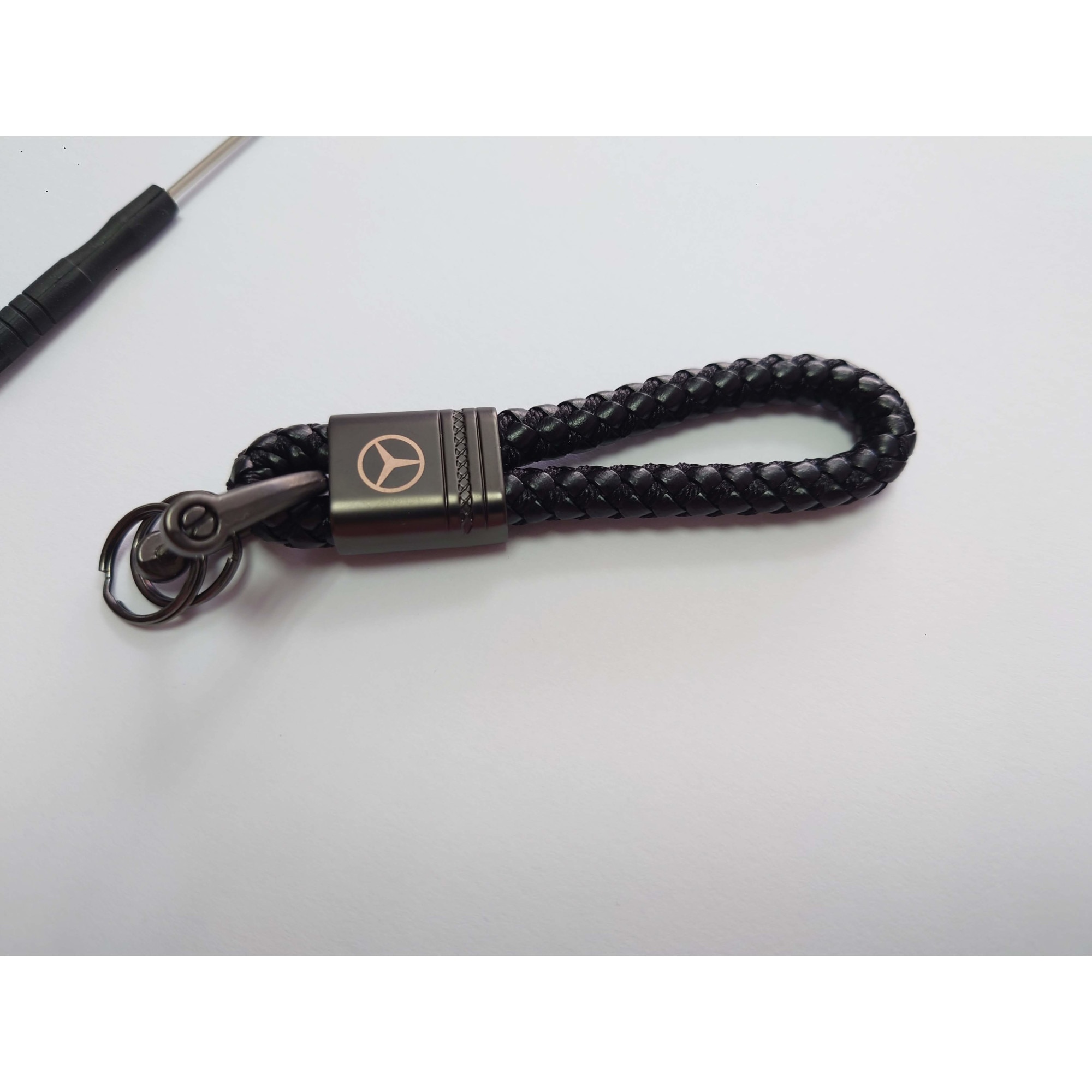 Brown braided leather keyring