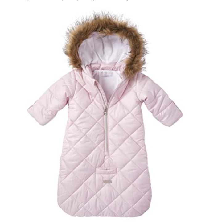 Пурпурен гащеризон за бебета, розов, 0-6 месеца, с качулка и мек пълнеж