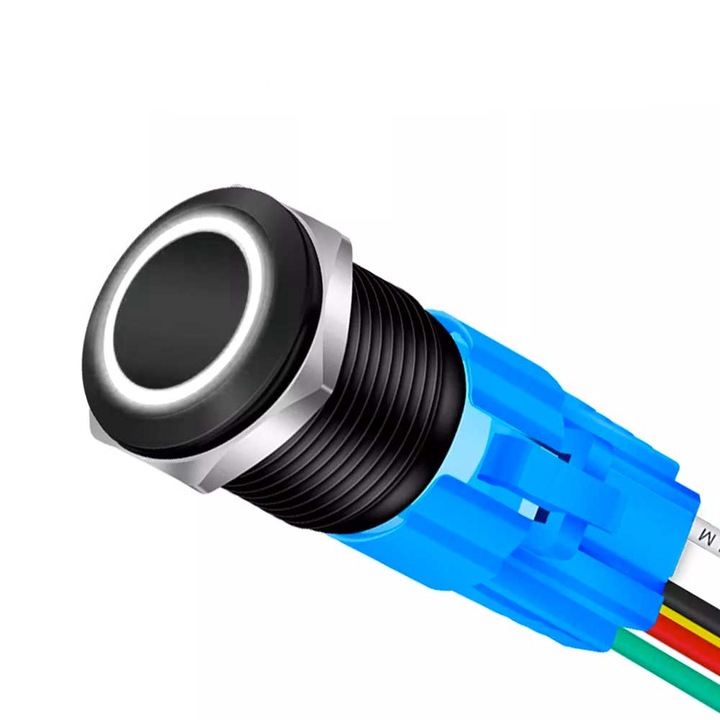 Fekete gomb 19 mm-es tartással és fehér LED-del