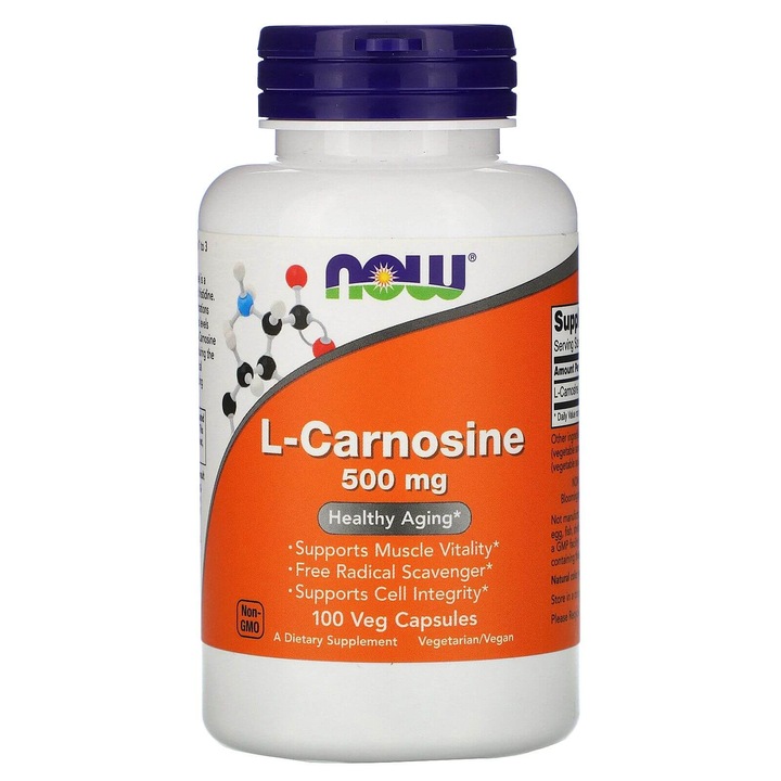 LCarnosine 500 mg Now foods, Здравословно стареене, 100 капсули