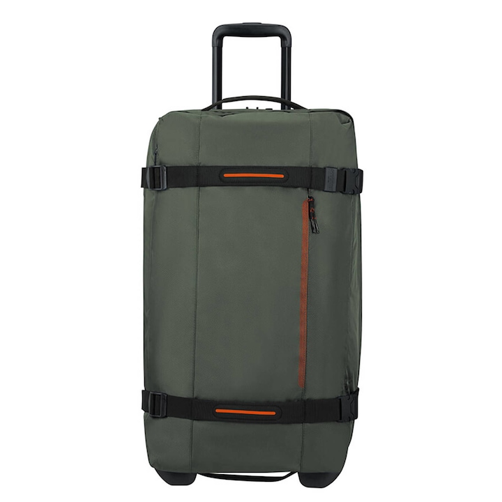 Пътна чанта, American Tourister, Телескопична дръжка, TSA заключване, Полиестер, 84 L, 68x40x38.5 см, Каки