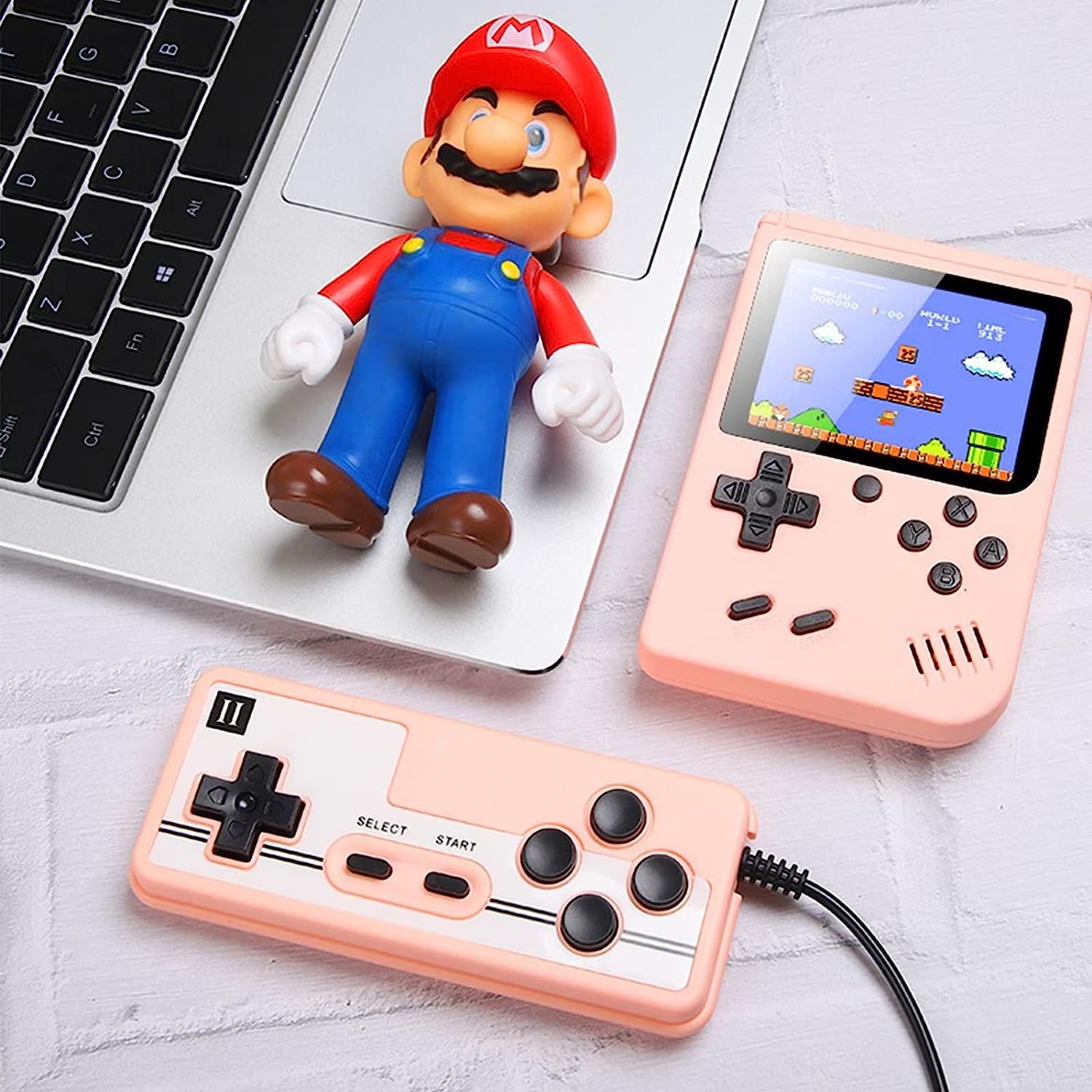 Consola jocuri portabila retro, Roffie, 500 jocuri, 1020 mAh, Ecran 2.8 inch, Roz