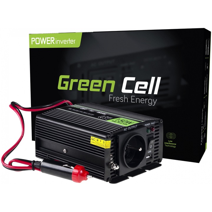 Инвертор за автомобил, Green Cell, 12V 230V, 150W / 300W