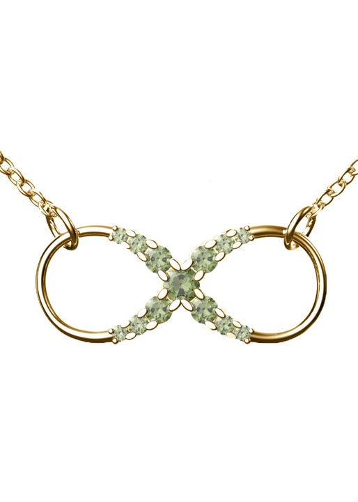 Női Nyaklánc A-B, Moldavit, 14K Sárga Arany, Végtelen