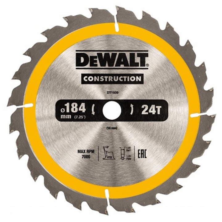 Disc fierastrau circular, DeWalt, Metal, 184/16 mm, Argintiu
