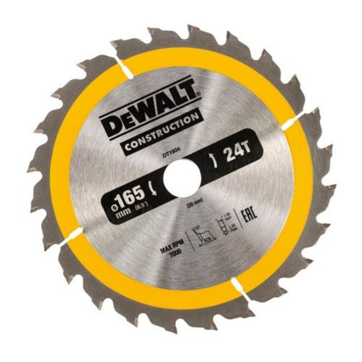 Disc fierastrau circular, DeWalt, Metal, 165/20 mm, Argintiu