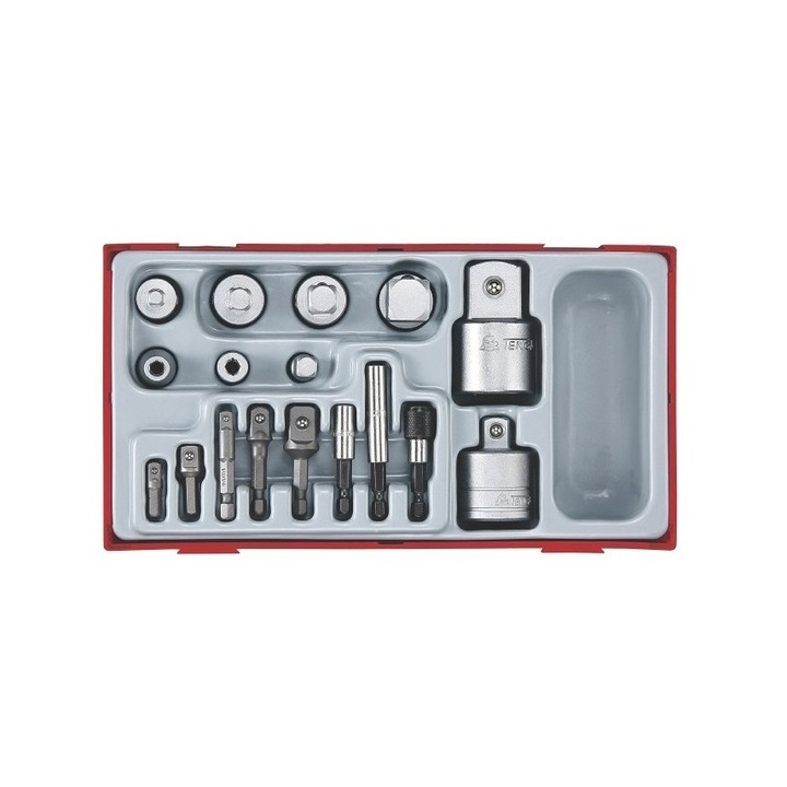 Set 17 adaptoare pentru unelte cu tija, Teng Tools, Otel, 1/4", 3/8", 1/2", 3/4", Gri