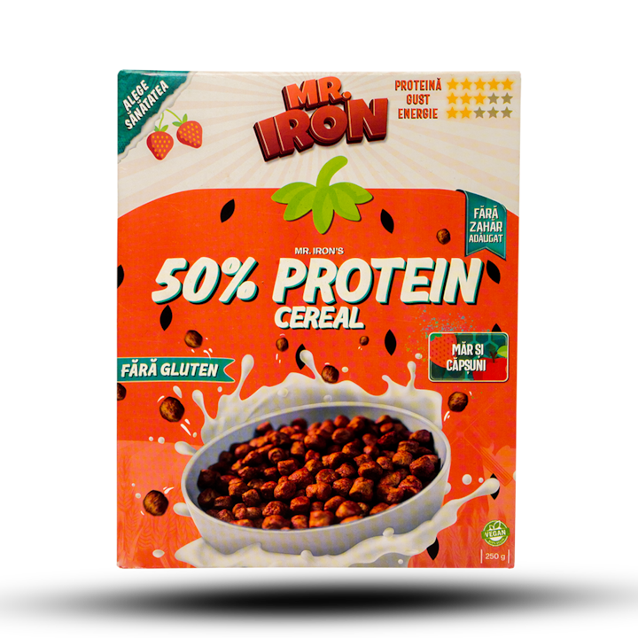 Cereale Fara Zahar sau Gluten, cu 50% Proteina, Low-Carb - Capsuni si Mar 250 G