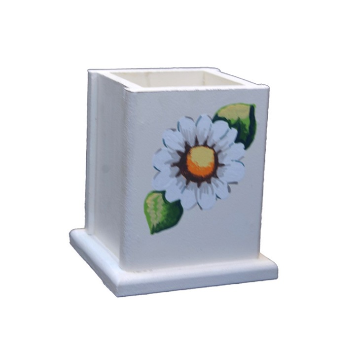 Evőeszköz tartó, fa, kézzel festett, magassága 14 cm