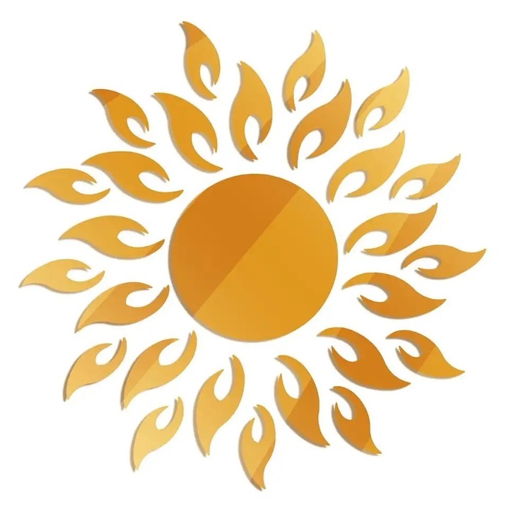 Set 27 Oglinzi Acrilice Decorative sub forma de Floarea Soarelui, Auriu, MaffStuff