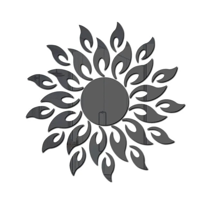 Set 27 Oglinzi Acrilice Decorative sub forma de Floarea Soarelui, Negru, MaffStuff