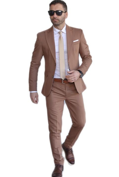 Мъжки костюм, I'm Romanian, slim fit, светлолилав, Карамел