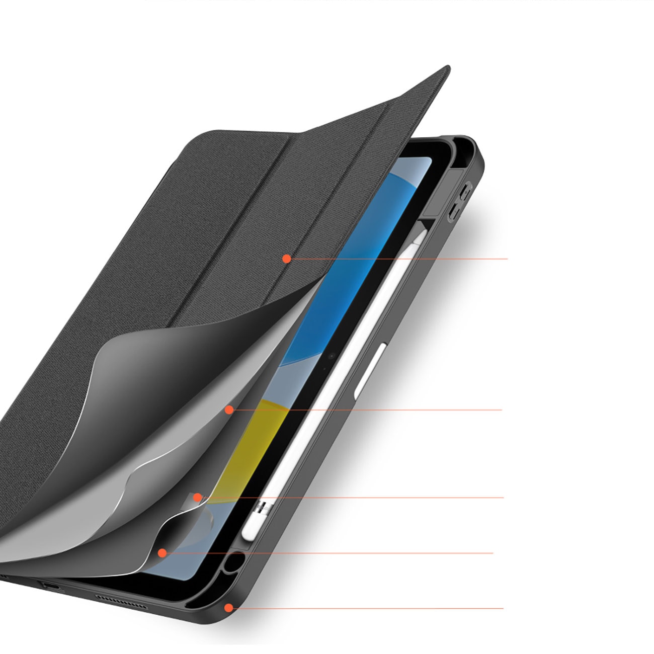 Husa DUX DUCIS DOMO pliabila cu depozitare creion pentru iPad 10 (2022) neagra