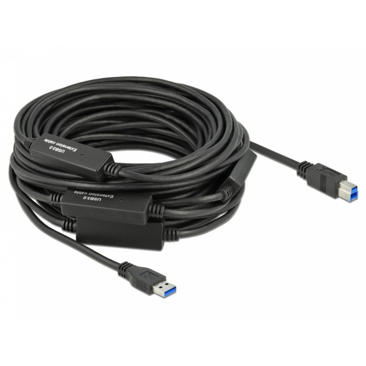 Delock USB-A 3.2 Gen1 -> USB-B 3.2 Gen1 M/M aktív adatkábel 20m fekete (85382)
