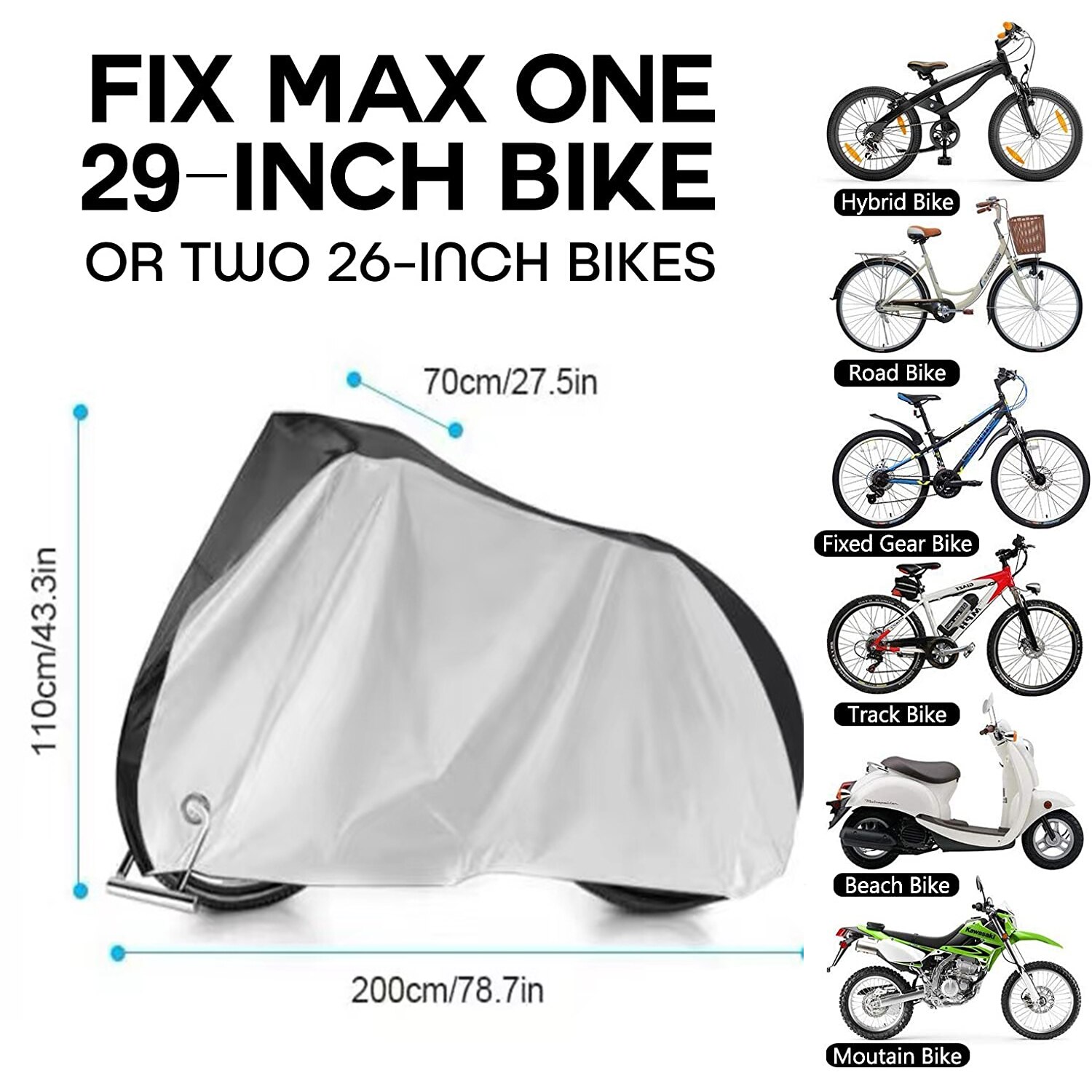 Housse De Tricycle Adulte Imperméable Et Coupe-vent - Polyester 210D Anti-UV, 190x76x111 Cm - Avec Bande Réfléchissante Et Boucles