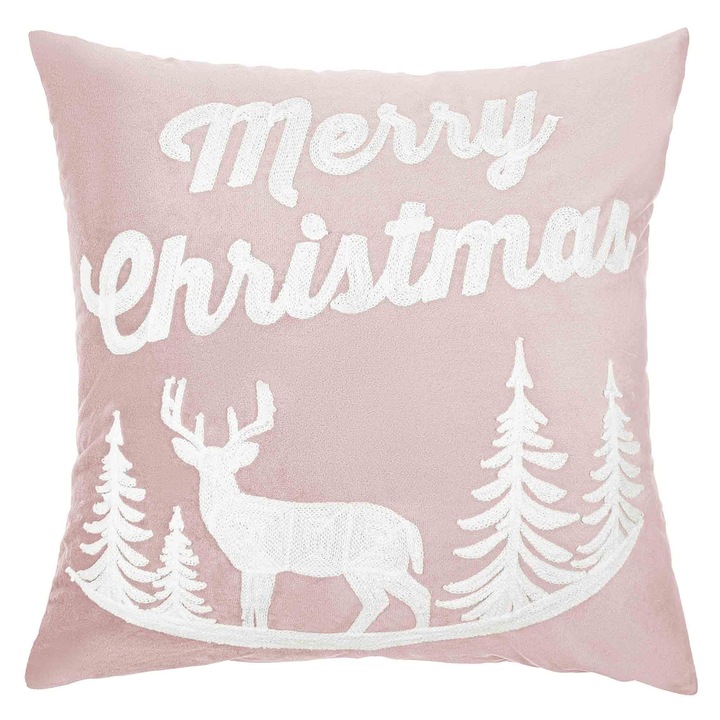 Fata de perna Spod Igly i Nitki, Model de Craciun, 45x45cm, Poliester, Alb/Roz