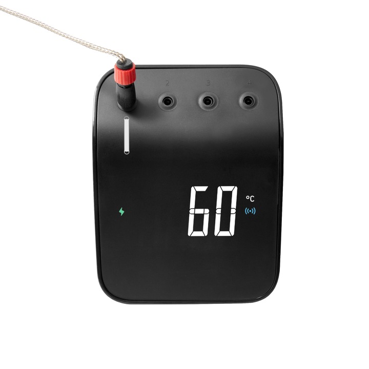 Термометър с дисплей за готвене, Weber, Смарт, Bluetooth, Wi-Fi, 4 сонди, 75x98 mm, Черен
