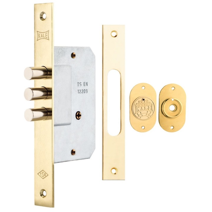 Broasca suplimentara, Kale 189-3MF, usa metalica, 3 bolturi si cheie cruce, backset 45mm, auriu