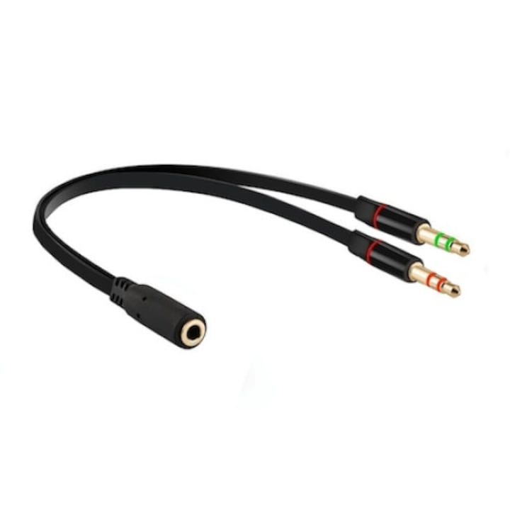 Cablu splitter audio jack 3.5mm (mama) la 2x jack 3.5 (tata), pentru casti si microfon, lungime 19cm, HOPE R