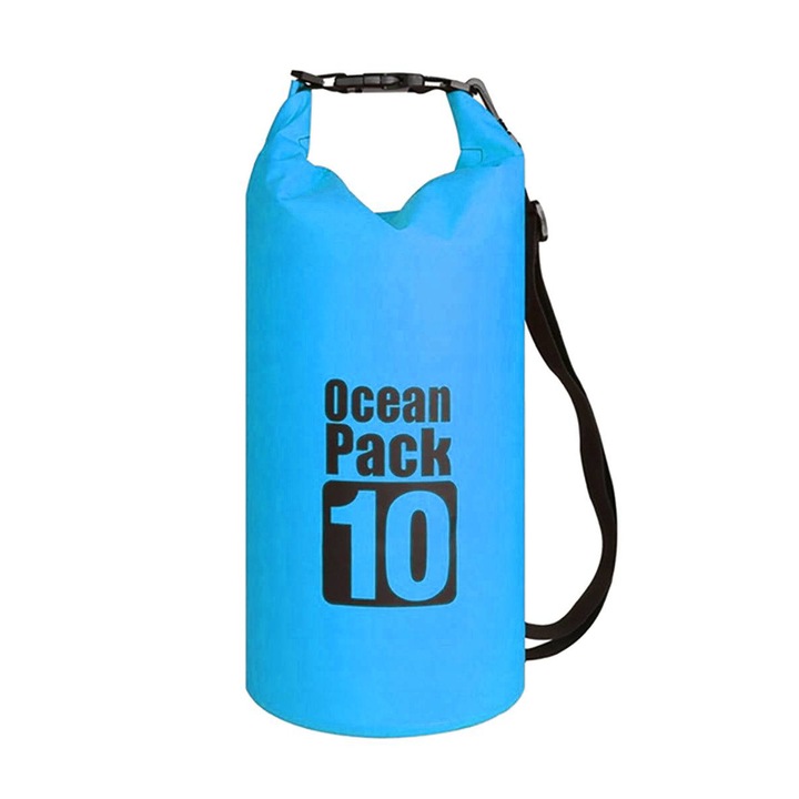 Geanta De Transport Impermeabila, Inchidere Roll-Top, Ideal Pentru Caiac Si Supravietuire, Nylon, Albastru, 10 L