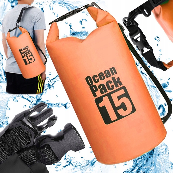 Geanta De Transport Impermeabil, Ideal Pentru Caiac, Cu Inchidere Roll-Top, Curea Reglabila, 38 Cm X 10 Cm, Nylon, Verde, 15 L