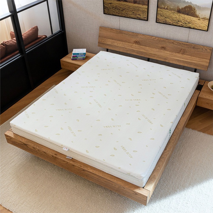 Topper Saltea Best Sleep H7 cm spuma poliuretanica, 90X190 cm, husa Aloe Vera Detasabila