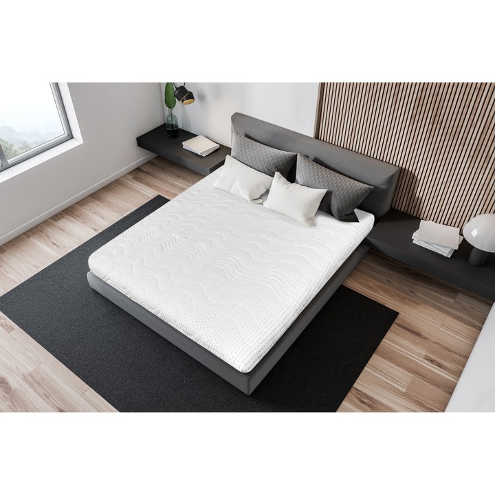 Topper Saltea Best Sleep H 7cm, spuma poliuretanica profilata, husa argentum, 120x190 cm