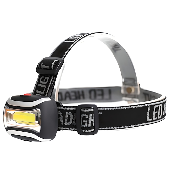 Lanterna frontala de cap LED COB, 3 moduri lumina, ABS, Negru