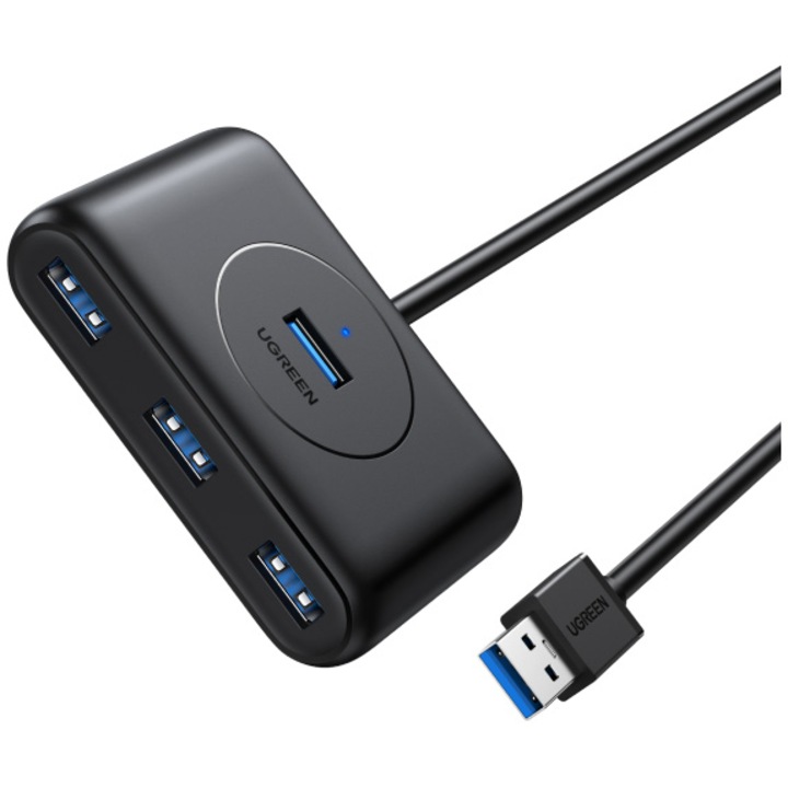 Хъб USB Ugreen 20291, 4 USB 3.0 порта, Дължина 1 м, Черен