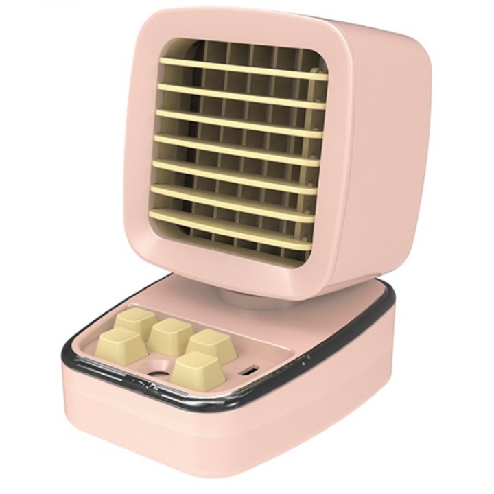 Мини преносим въздушен охладител, 3 функции, охлаждане, овлажняване, LED светлина, USB захранване, розов