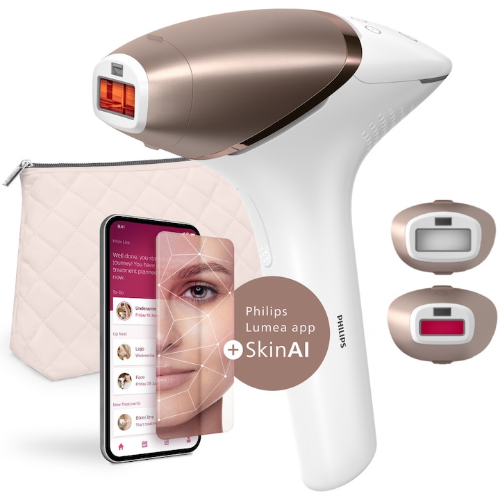 Фотоепилатор IPL Philips Lumea Prestige BRI950/00, Smartskin сензор, Употреба с или без кабел, 250.000 импулса, Аксесоари за лице и тяло