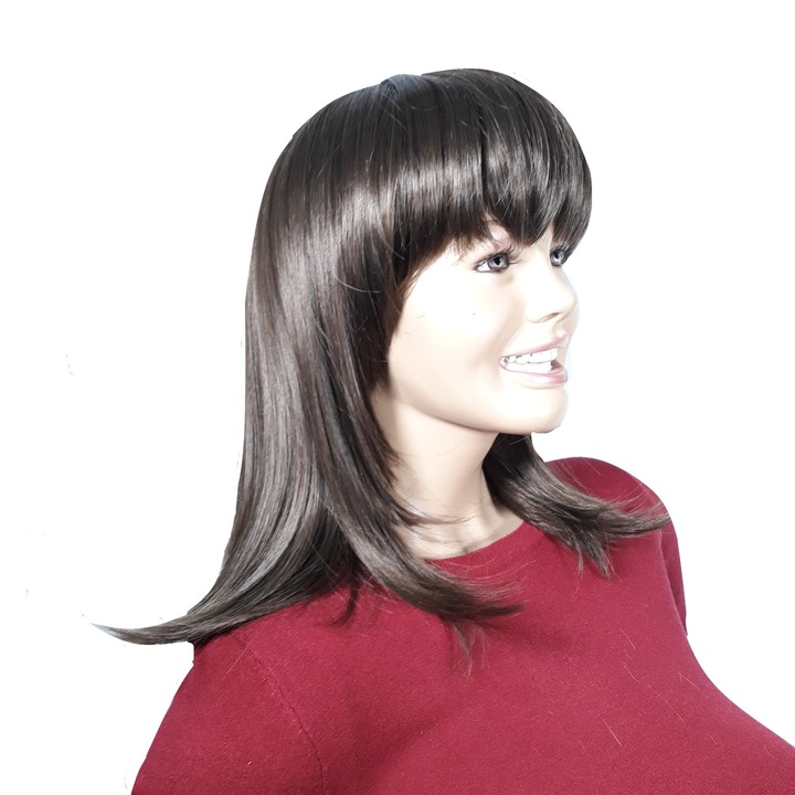 Peruca dama, fibra sintetica, cu aspect natural, saten castaniu