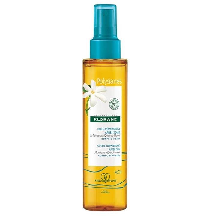 Ulei de corp reparator dupa expunerea la soare, Klorane, Polysianes Monoi Y Tamanu BIO, Unisex, 150 ml