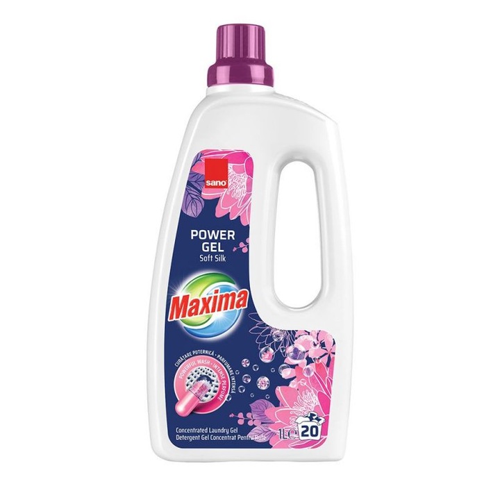Detergent gel concentrat pentru rufe Sano Maxima Soft Silk, 20 spalari, 1 l Universal 20