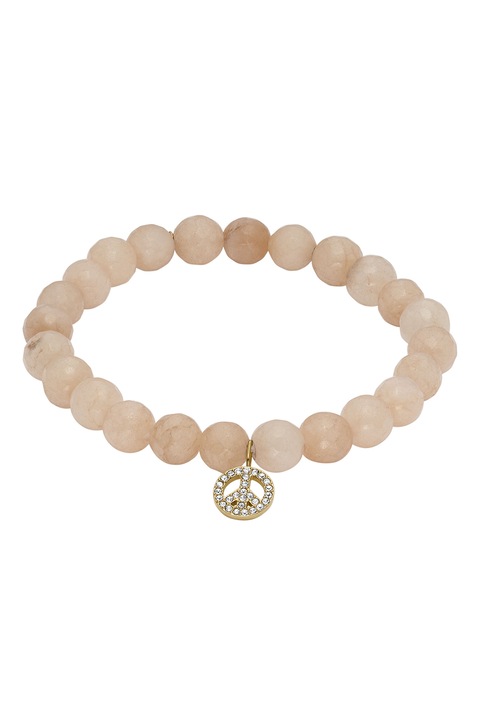 Fossil, Bratara cu margele de jad si detaliu de lant, Alb fildes