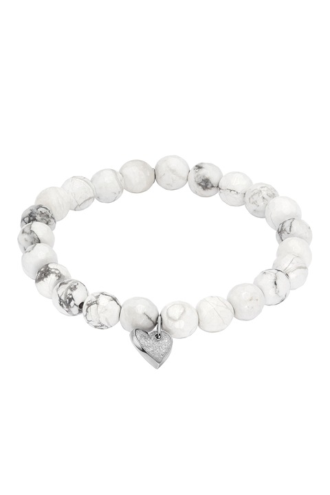 Fossil, Bratara de otel inoxidabil decorata cu margele hawlit, Alb, Argintiu