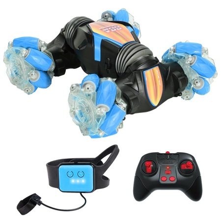 Masina Off-Road cu Telecomanda, SDLOGAL, 2.4GHz Radio Controlled Car, Senzor de mana, Lumini Led si Sunete, Rotire 360 Grade, 6-10ani, Albastru