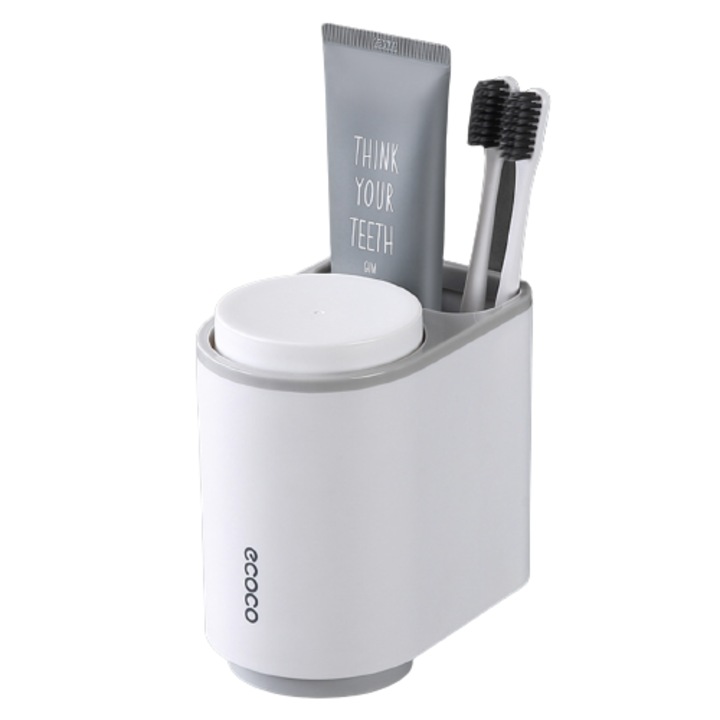 Suport magnetic pentru pahar, periute de dinti si accesorii baie cu design elegant, alb