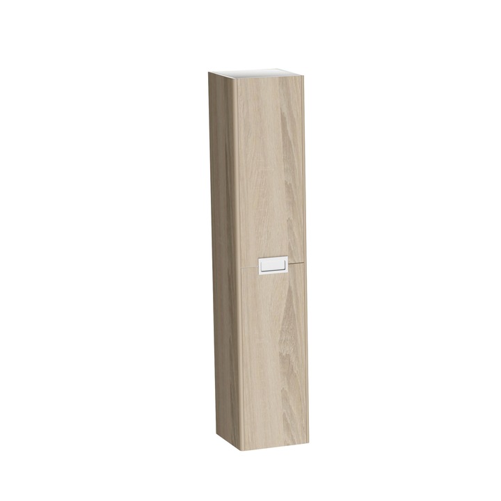 Шкаф за баня Woodart Cubo, 2 врати, 4 рафта, Метална дръжка, Плавно затваряне, Декорация ПДЧ 18 мм, 30x130x22 см, Дъб сонома