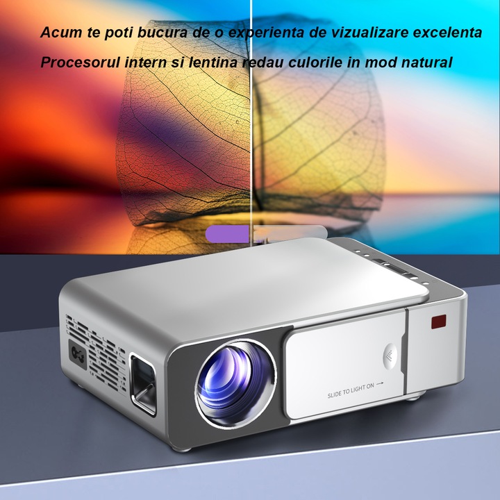 Videoproiector WowStep®, Android si Wi-Fi, Bluetooth, portabil, 3000 Lumeni, Rezolutie 1280 x 720 HD, Support 1080P, LED, HDMI, VGA, AV, USB, Audio, Mirroring pentru Android/IOS, difuzor integrat, telecomanda, Gri