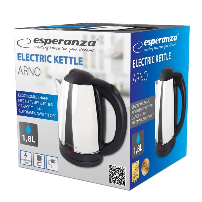 Електрическа кана Esperanza EKK035S Arno, 1500W, 1.8 L, Автоматично ...